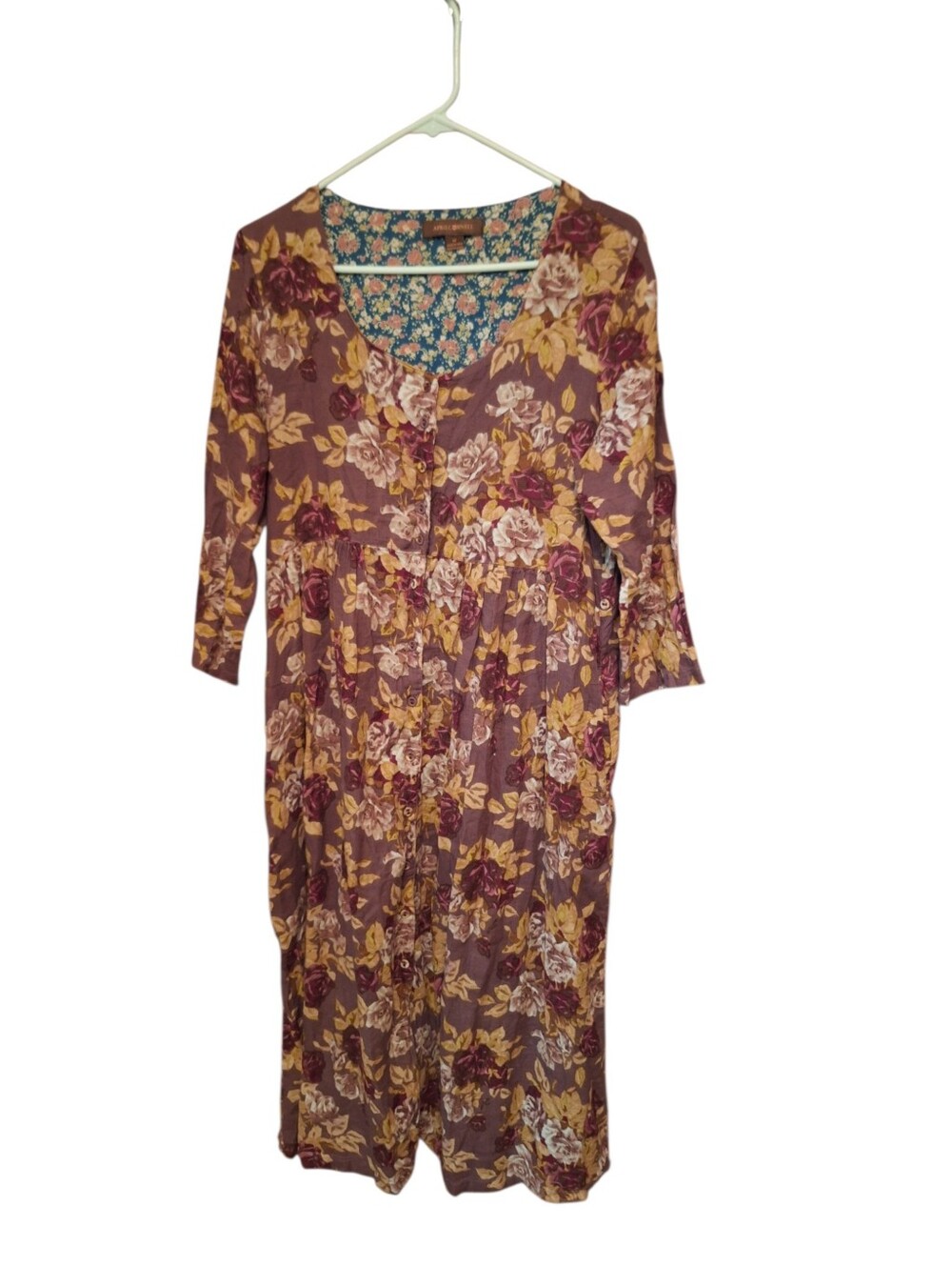 April Cornell Shabby Floral Drop Waist Peasant Dress Ladies medium Button Down